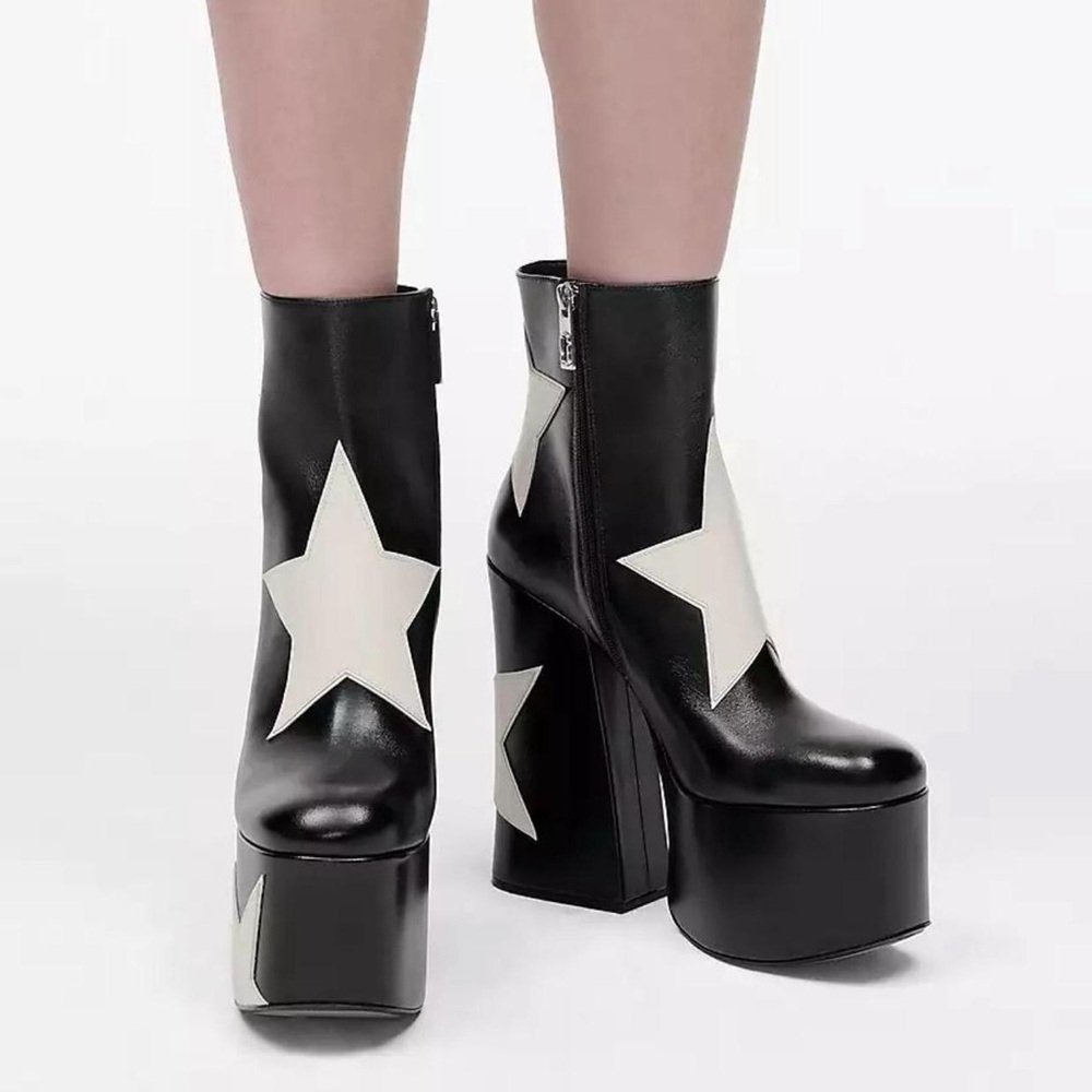 Marc Jacobs Black & White Star Platform Ankle Boots - Picture 3 of 7